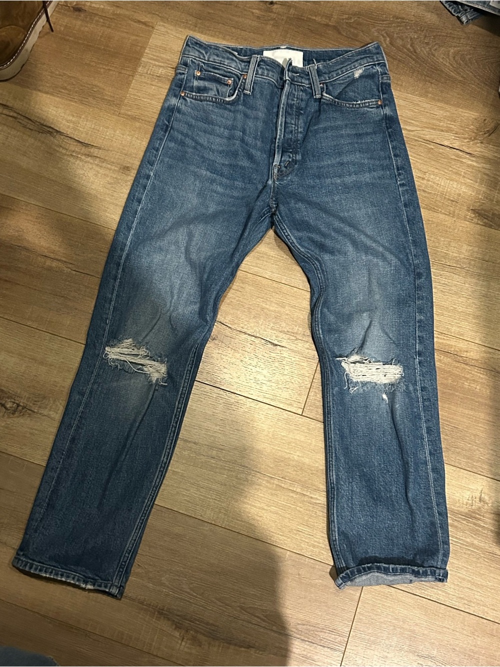 MOTHER The Tomcat 

 Straight Leg Distressed Blue Jeans